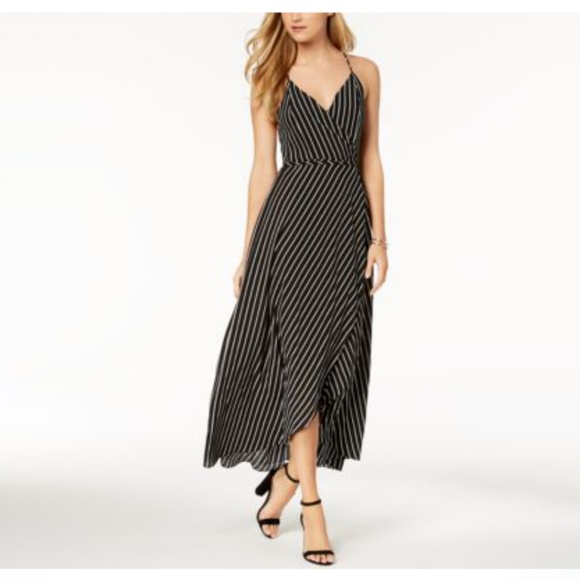 striped wrap maxi dress